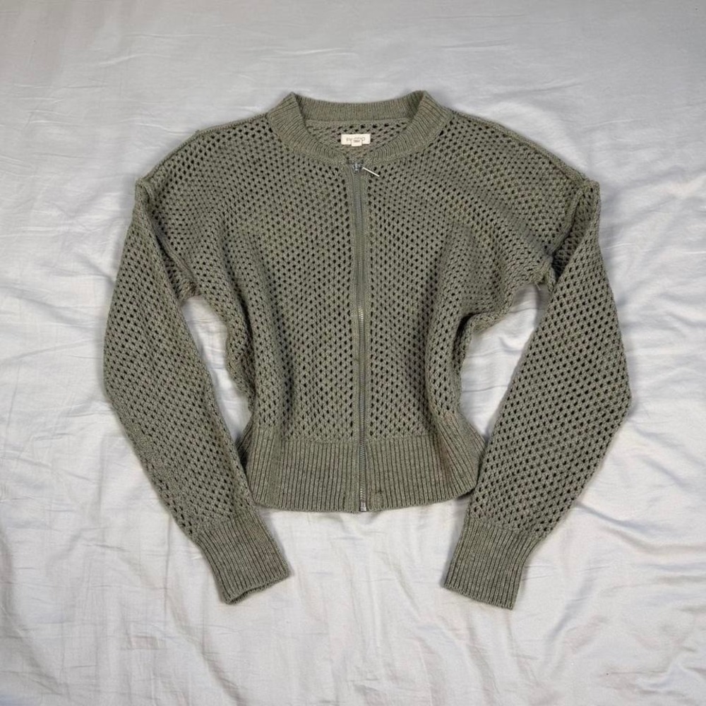 Anthropologie Pilcro Stitchy Bomber Cardigan Sweater in grey ish green